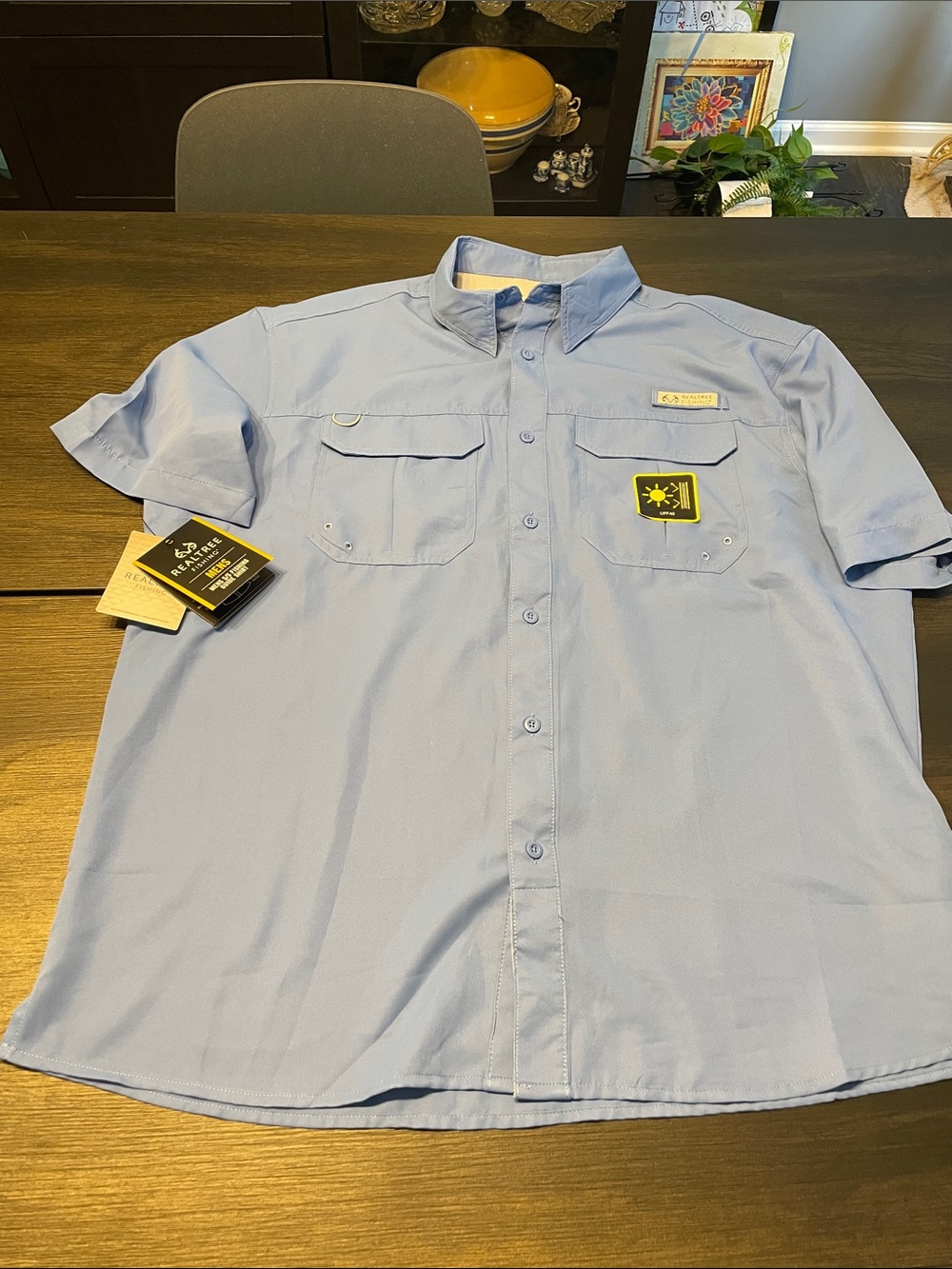 Realtree Light Blue Short-Sleeve Button-Down Fishing Shirt